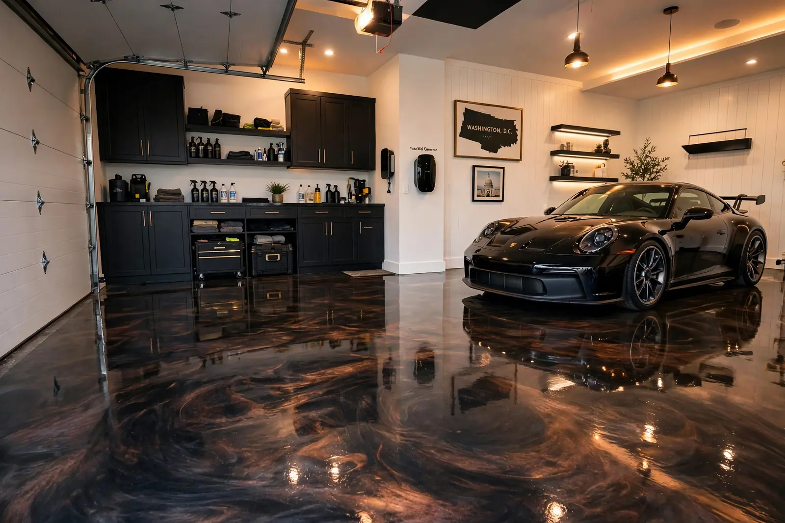 Metallic epoxy garage floor in Washington, DC